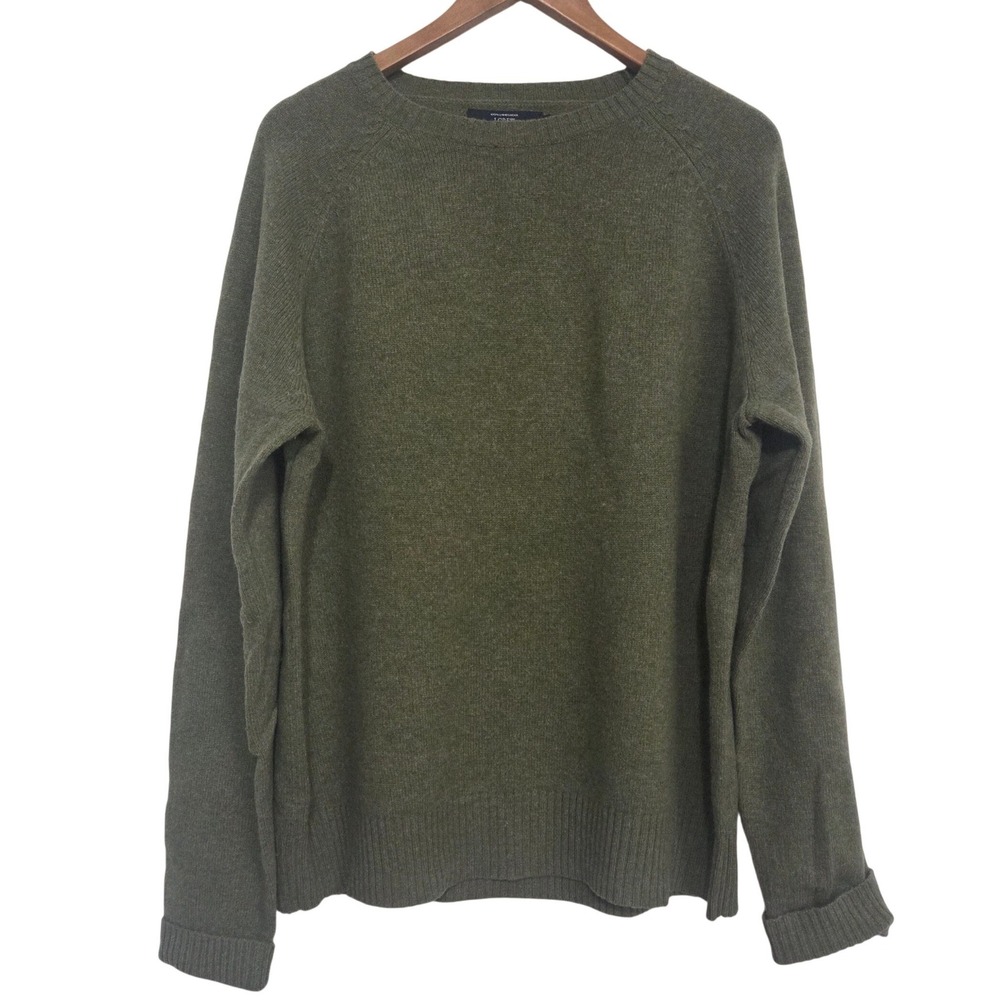 J.Crew Men's XL Olive Green 100% Lambswool Raglan Crewneck Sweater Heritage Prep